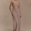 Silvana Chiffon Maxi Dress – Snake Check Print Mocha Silvana Chiffon Maxi Dress – Snake Check Print Mocha