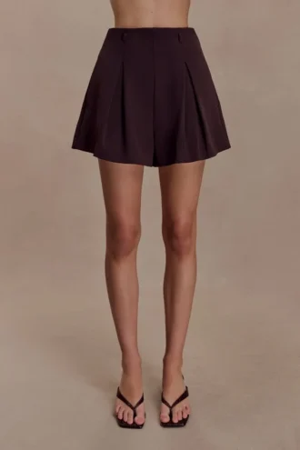 Simone Pleated Suiting Short – Dark Chocolate