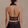 Siren Satin And Diamante Halter Top – Dark Chocolate Siren Satin And Diamante Halter Top – Dark Chocolate