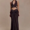 Siren Satin And Diamante Halter Top – Dark Chocolate Siren Satin And Diamante Halter Top – Dark Chocolate