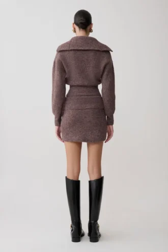 Skylaine Knit Mini Skirt – Brown Marle