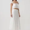 Skylar Lace Panelled Midi Skirt – White