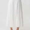 Skylar Lace Panelled Midi Skirt – White