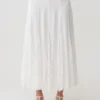 Skylar Lace Panelled Midi Skirt – White