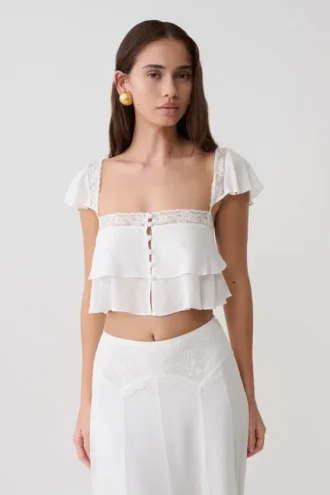 Skylar Lace Sleeveless Crop Top – White