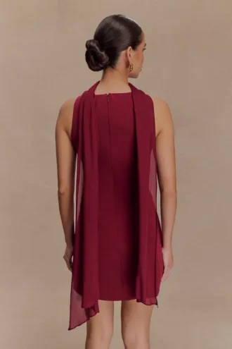 Skyler Suiting Embroidered Mini Dress – Wine