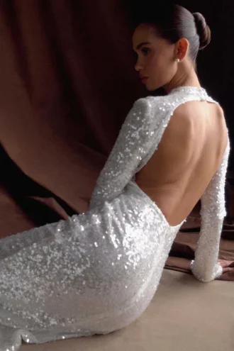 Sofia Long Sleeve Sequin Maxi Dress – White
