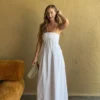 Sofie Pintuck Linen Maxi Dress – White Sofie Pintuck Linen Maxi Dress – White