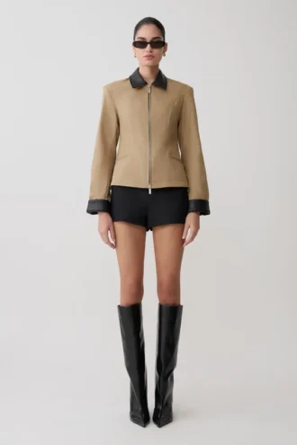 Solange Zip Up Collared Jacket – Natural