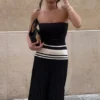 Solaris Strapless Contrast Knit Maxi Dress – Black/White Solaris Strapless Contrast Knit Maxi Dress – Black/White