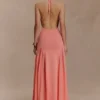 Soleil Knit And Mesh Halter Maxi Dress – Coral Soleil Knit And Mesh Halter Maxi Dress – Coral