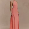 Soleil Knit And Mesh Halter Maxi Dress – Coral Soleil Knit And Mesh Halter Maxi Dress – Coral