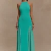 Soleil Knit And Mesh Halter Maxi Dress – Lagoon Soleil Knit And Mesh Halter Maxi Dress – Lagoon