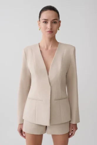 Solenne Collarless Suiting Blazer – Natural Marle