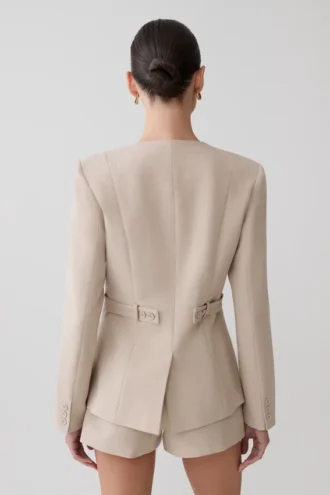Solenne Collarless Suiting Blazer – Natural Marle