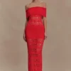 Solstice Off Shoulder Crochet Knit Maxi Dress – Blood Orange Solstice Off Shoulder Crochet Knit Maxi Dress – Blood Orange