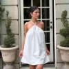 Sonja Keyhole Halter Cotton Mini Dress – White Sonja Keyhole Halter Cotton Mini Dress – White
