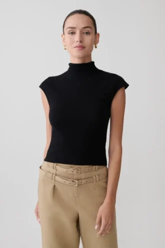 Sonny Short Sleeve Knit Top – Black