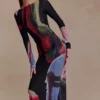 Soraya Long Sleeve Mesh Maxi Dress – Multi Fluid Reverie Print Soraya Long Sleeve Mesh Maxi Dress – Multi Fluid Reverie Print