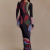 Soraya Long Sleeve Mesh Maxi Dress – Multi Fluid Reverie Print Soraya Long Sleeve Mesh Maxi Dress – Multi Fluid Reverie Print