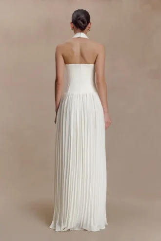 Stacie Pleated Halter Maxi Dress – Ivory
