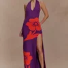 Stacy Knit Halter Maxi Dress – Purple/Red Stacy Knit Halter Maxi Dress – Purple/Red