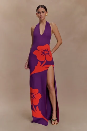 Stacy Knit Halter Maxi Dress – Purple/Red