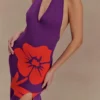 Stacy Knit Halter Maxi Dress – Purple/Red Stacy Knit Halter Maxi Dress – Purple/Red