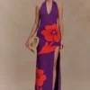 Stacy Knit Halter Maxi Dress – Purple/Red Stacy Knit Halter Maxi Dress – Purple/Red