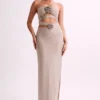 Stassie Strapless Rose Diamante Maxi Dress – Nude