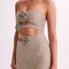 Stassie Strapless Rose Diamante Maxi Dress – Nude