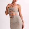 Stassie Strapless Rose Diamante Maxi Dress – Nude
