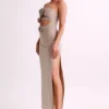 Stassie Strapless Rose Diamante Maxi Dress – Nude