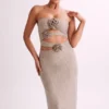 Stassie Strapless Rose Diamante Maxi Dress – Nude