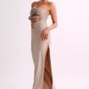 Stassie Strapless Rose Diamante Maxi Dress – Nude