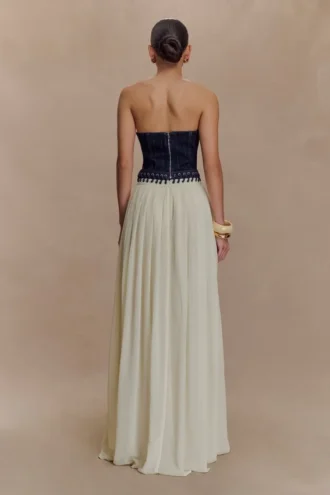 Suella Chiffon Denim Maxi Dress – Indigo Blue