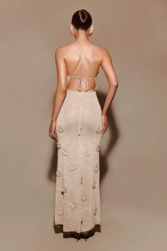 Suki Metallic Knit Maxi Dress – Gold