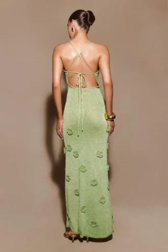 Suki Metallic Knit Maxi Dress – Pastel Green