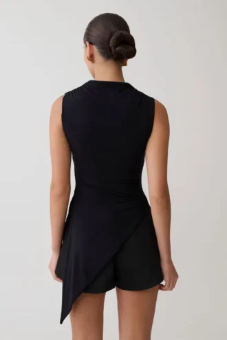 Suong High Neck Gathered Top – Black