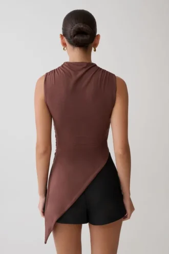 Suong High Neck Gathered Top – Mocha