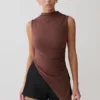 Suong High Neck Gathered Top – Mocha