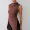 Suong High Neck Gathered Top – Mocha