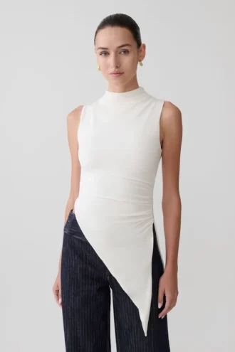Suong High Neck Gathered Top – White