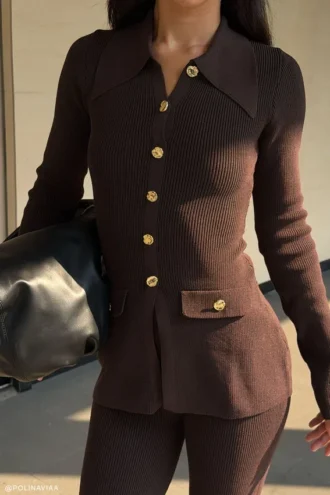 Suzie Ribbed Long Sleeve Longline Top – Chocolate