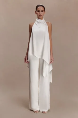 Sydney Asymmetrical Satin Halter Top – Ivory