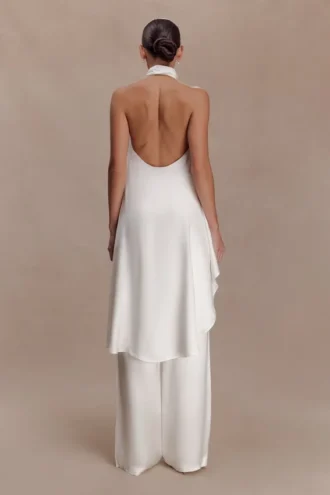 Sydney Asymmetrical Satin Halter Top – Ivory