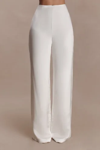 Sydney Straight Leg Satin Pants – Ivory