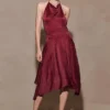 Sylvie Lurex Hankie Midi Dress – Wine