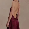 Sylvie Lurex Hankie Midi Dress – Wine