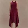 Sylvie Lurex Hankie Midi Dress – Wine